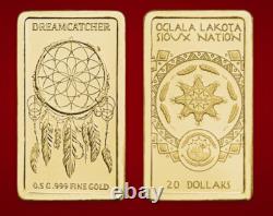 2025 $20 Oglala Lakota Sioux 0.5gm Gold Dreamcatcher bar, Assay Card. VeryRare