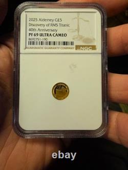 2025 Alderney 0.5g Pure Gold Titanic NGC PF 69 Ultra Cameo £5 Royal Mint Str