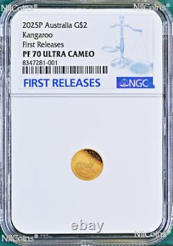 2025 Australia Mini Roo Kangaroo PROOF 9999 GOLD 0.5g $2 NGC PF70 Coin FR BlueLb
