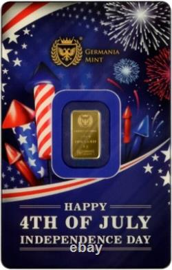 2025 Germania Mint 1 Gram Gold. 9999 in Assay Card 4th of July