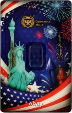 2025 Germania Mint 1 Gram Gold. 9999 in Assay Card 4th of July