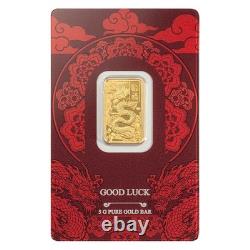 2025 Good Luck Yellow Dragon 5 Gram Gold Proof-Like Bar in Card