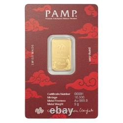 2025 Good Luck Yellow Dragon 5 Gram Gold Proof-Like Bar in Card