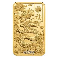 2025 Good Luck Yellow Dragon 5 Gram Gold Proof-Like Bar in Card