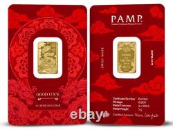 2025 Good Luck Yellow Dragon 5 Gram Gold Proof-Like Bar in Card