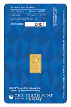 2025 SPONGEBOB SQUAREPANTS 1g. 9999 Gold Perth Mint Minted Bar 2025 SPONGEBOB SQUAREPANTS 1g. 9999 Gold Perth Mint Minted Bar