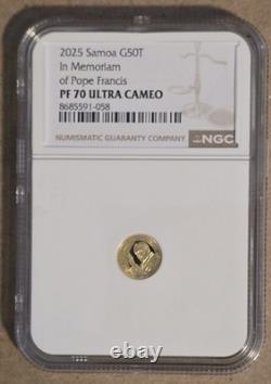2025 Samoa $50 Tala. 5 Gram Gold In Memoriam of Pope Francis Proof Coin