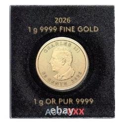 2026 1 Gram Gold Maple Leaf Coin In Maplegram Assay Card King CHarles Effigy