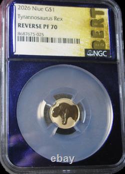 2026 1 Gram T-Rex Dinosaur Gold Coin Reverse Proof-70 BERT Gold NCG - #576C