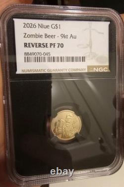 2026 $1 Niue Zombie Beer 1 Gram Gold 9kt NGC PF70 Reverse Proof Highest Grade