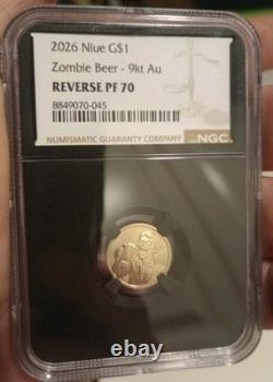 2026 $1 Niue Zombie Beer 1 Gram Gold 9kt NGC PF70 Reverse Proof Highest Grade