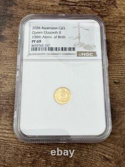 2026 Ascension Gold Coin Ngc Pf 69 Queen Elizabeth II 100th Anniversary 5 Pound