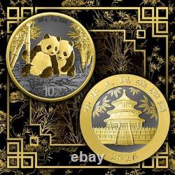 2026 China Panda 30 Gram Silver Golden Ring Edition Gold and Ruthenium Gilded