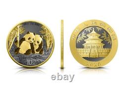 2026 China Panda 30 Gram Silver Golden Ring Edition Gold and Ruthenium Gilded