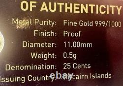 2026 Marilyn Monroe 1/2 Gram. 999 Gold Proof 25c Pitcairn Islands COA Tower Mint
