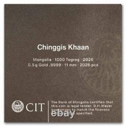 2026 Mongolia 1/2 gram Gold Chinggis Khaan Proof