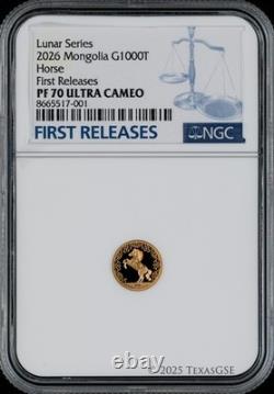 2026 Mongolia Gold 1000tog 0.5g Year of the Horse NGC PF70 First Release