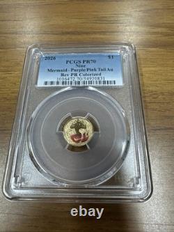 2026 Niue 1 Gram Gold Mermaid Pink Tail Reverse Proof PCGS PR70 22KT Gold