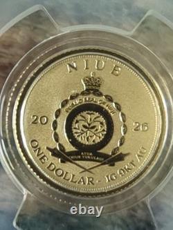 2026 Niue $1 Pirate Treasure 1 gram 9KT Gold Coin graded PCGS MS70