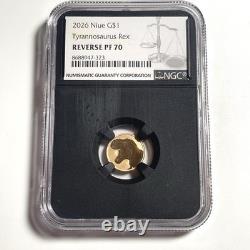 2026 Niue $1 Tyrannosaurus T-Rex 1G Gold Coin NGC PF70 Reverse Proof 22K