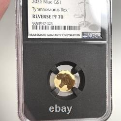 2026 Niue $1 Tyrannosaurus T-Rex 1G Gold Coin NGC PF70 Reverse Proof 22K