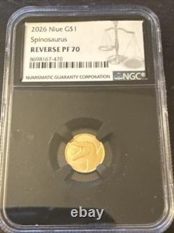 2026 Niue G $1 Reverse PF 70 Spinosaurus 1 Gram 22 KT Gold- NGC One Day sale