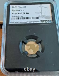2026 Niue G$1 Spinosaurus Reverse PF 70 22KT Gold Coin 1 Gram NGC Certified
