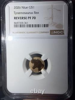 2026 Niue G$1 Tyrannosaurus Rex NGC Reverse PF70 TraderBea Gold Coin