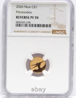 2026 Niue Gold $1 22 Karat Coin 1 Gram. 917 Fine Pteranodon NGC Reverse PF70