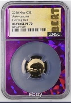 2026 Niue Gold G$2 Ankylosaurus Holding Flail NGC Reverse PF70 2 gram Coin