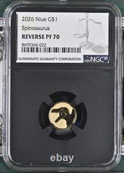 2026 Niue SPINOSAURUS Reverse Proof 1 Gram Gold NGC PF70 Black NEWEST RELEASE