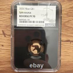 2026 Niue SPINOSAURUS Reverse Proof PF70 1g Gold Coin & Label NGC Beautiful