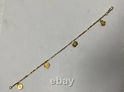 21K Yellow Gold Turkish Link Bracelet with Coin Charms 9.8 Grams