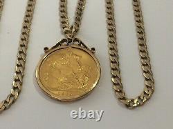 22 Ct Gold George. V. Full Sovereign & 9 Ct Gold Pendant & Chain, 21.72 Grams