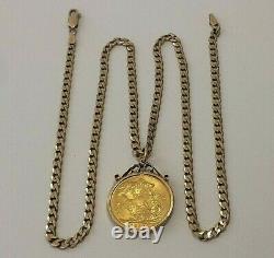 22 Ct Gold George. V. Full Sovereign & 9 Ct Gold Pendant & Chain, 21.72 Grams