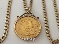 22 Ct Gold George. V. Full Sovereign & 9 Ct Gold Pendant & Chain, 21.72 Grams