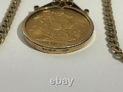 22 Ct Gold George. V. Full Sovereign & 9 Ct Gold Pendant & Chain, 21.72 Grams