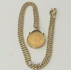 22 Ct Gold George. V. Full Sovereign & 9 Ct Gold Pendant & Chain, 21.72 Grams