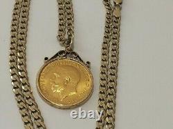 22 Ct Gold George. V. Full Sovereign & 9 Ct Gold Pendant & Chain, 21.72 Grams