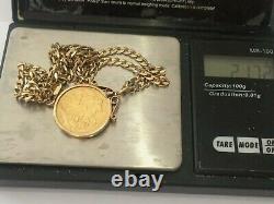 22 Ct Gold George. V. Full Sovereign & 9 Ct Gold Pendant & Chain, 21.72 Grams