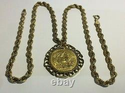 22, Ct Gold George. V. Full Sovereign & 9 Ct Gold Pendant & Neck Chain, 17 Grams