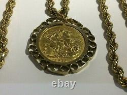 22, Ct Gold George. V. Full Sovereign & 9 Ct Gold Pendant & Neck Chain, 17 Grams