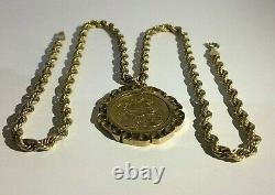 22, Ct Gold George. V. Full Sovereign & 9 Ct Gold Pendant & Neck Chain, 17 Grams