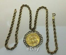 22, Ct Gold George. V. Full Sovereign & 9 Ct Gold Pendant & Neck Chain, 17 Grams