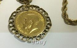 22, Ct Gold George. V. Full Sovereign & 9 Ct Gold Pendant & Neck Chain, 17 Grams