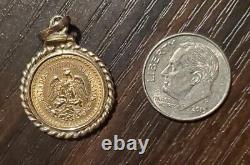 22K Gold 1945 Pesos Coin 14K Gold Rope Bezel Large Pendant 4.1 Grams Dos Y Medio