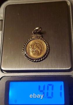 22K Gold 1945 Pesos Coin 14K Gold Rope Bezel Large Pendant 4.1 Grams Dos Y Medio