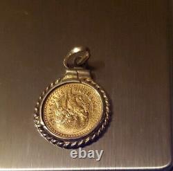 22K Gold 1945 Pesos Coin 14K Gold Rope Bezel Large Pendant 4.1 Grams Dos Y Medio