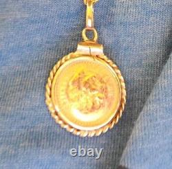 22K Gold 1945 Pesos Coin 14K Gold Rope Bezel Large Pendant 4.1 Grams Dos Y Medio