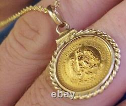 22K Gold 1945 Pesos Coin 14K Gold Rope Bezel Large Pendant 4.1 Grams Dos Y Medio